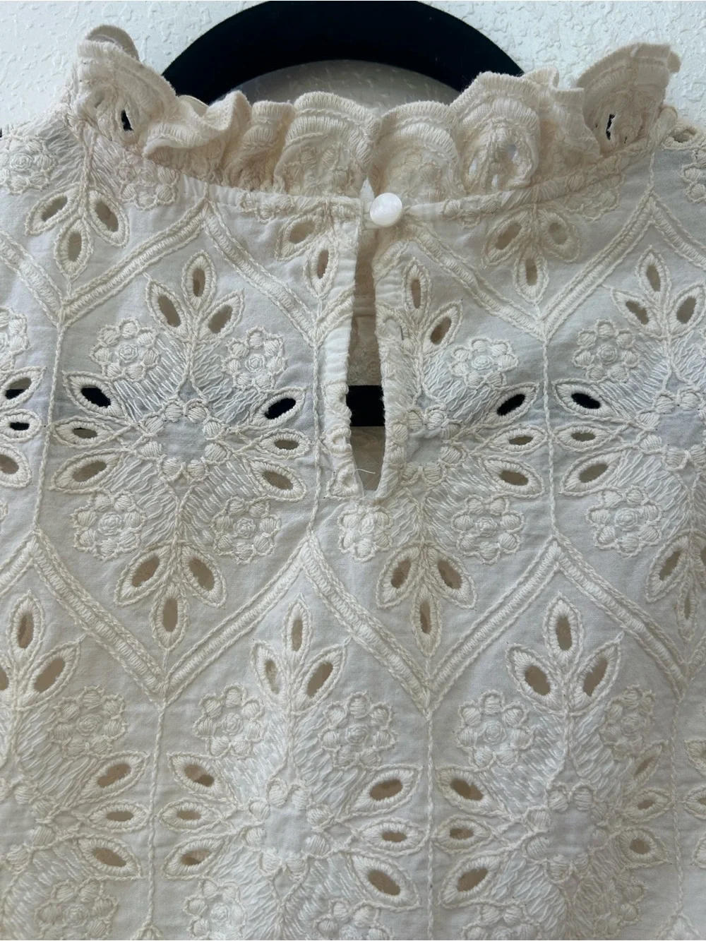 Sezane Lousiah Ecru Lace Eyelet Ruffle-Neck Blouse women’s size medium - Picture 7 of 12